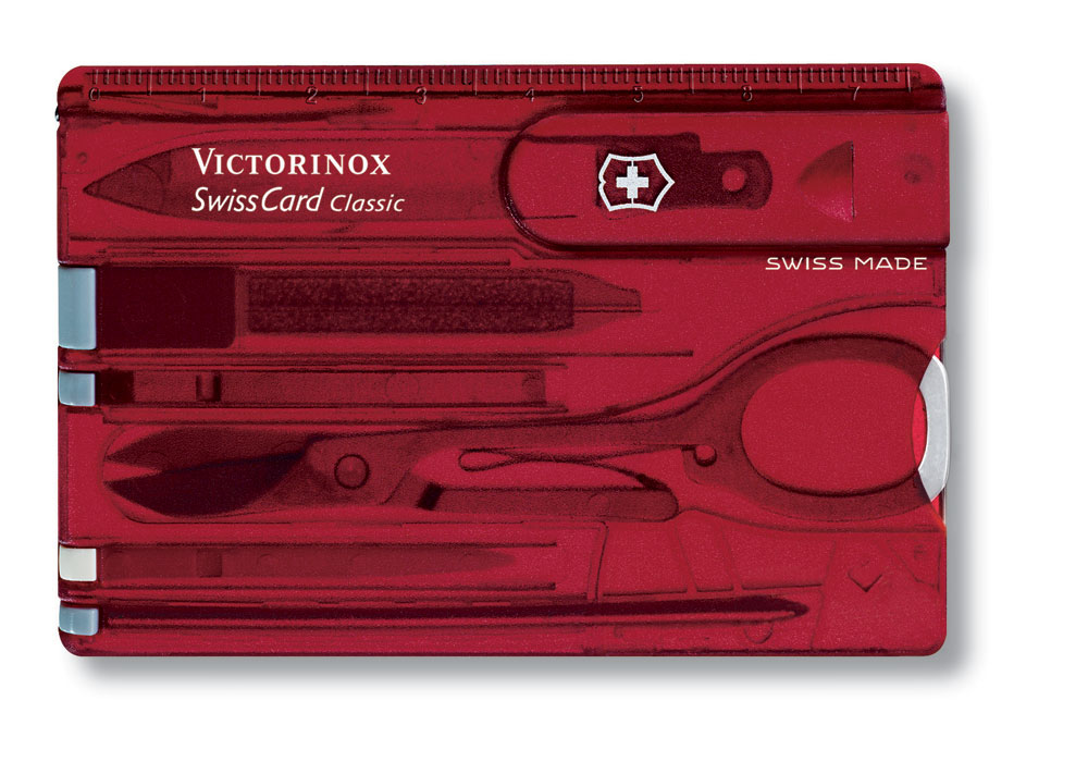 Швейцарская карточка VICTORINOX SwissCard Classic, 10 функций, полупрозрачная красная-1