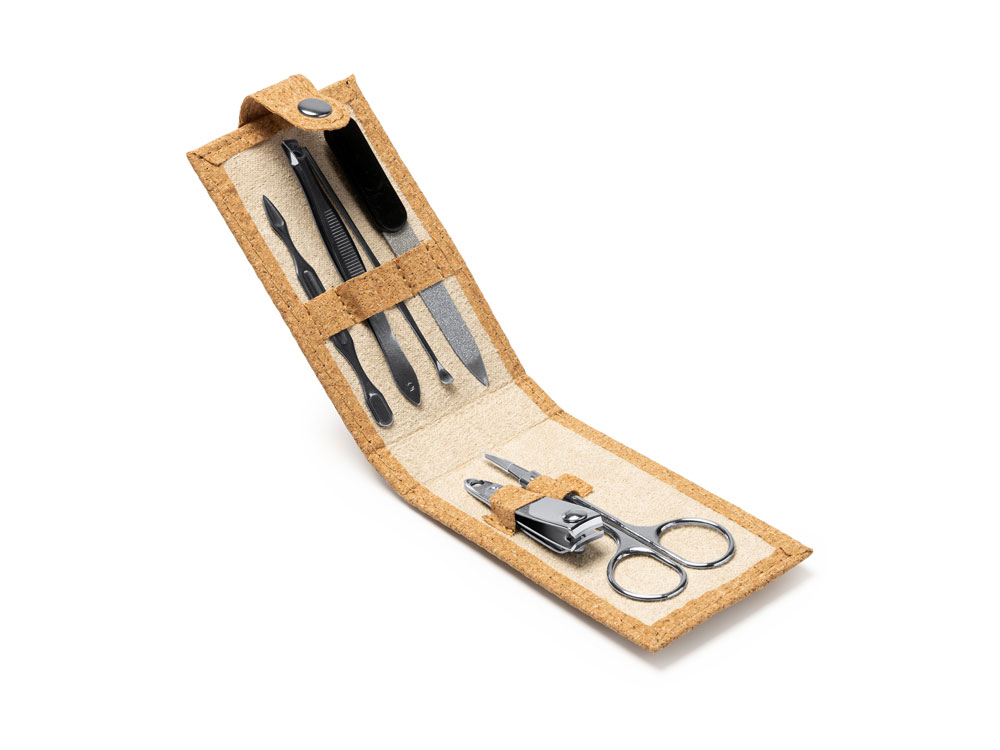 Маникюрный набор PODOX в чехле из пробки, серебристый/бежевый-0