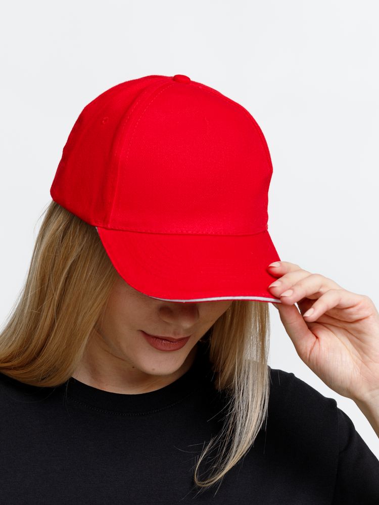 Бейсболка Long Beach, красная с белым-4