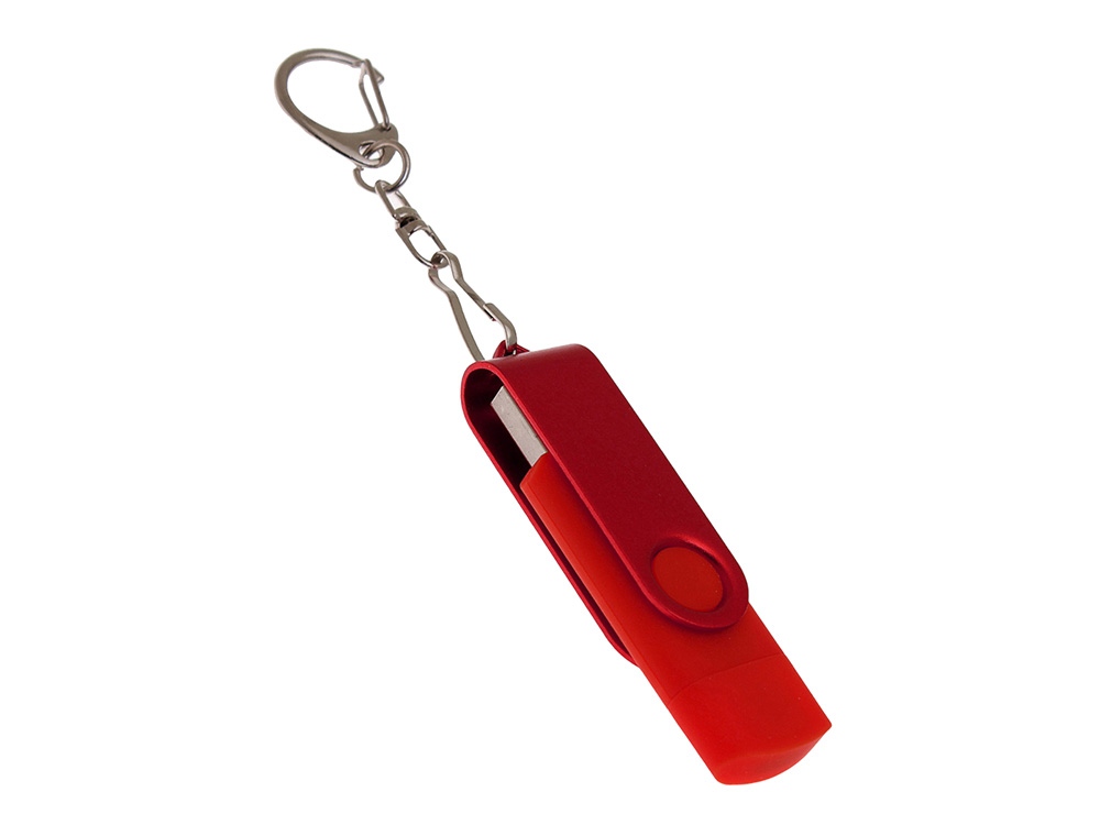 USB-флешка на 64 Гб 2 в 1 поворотный механизм, c дополнительным разъемом Type-C с одноцветным металлическим клипом, красный-0