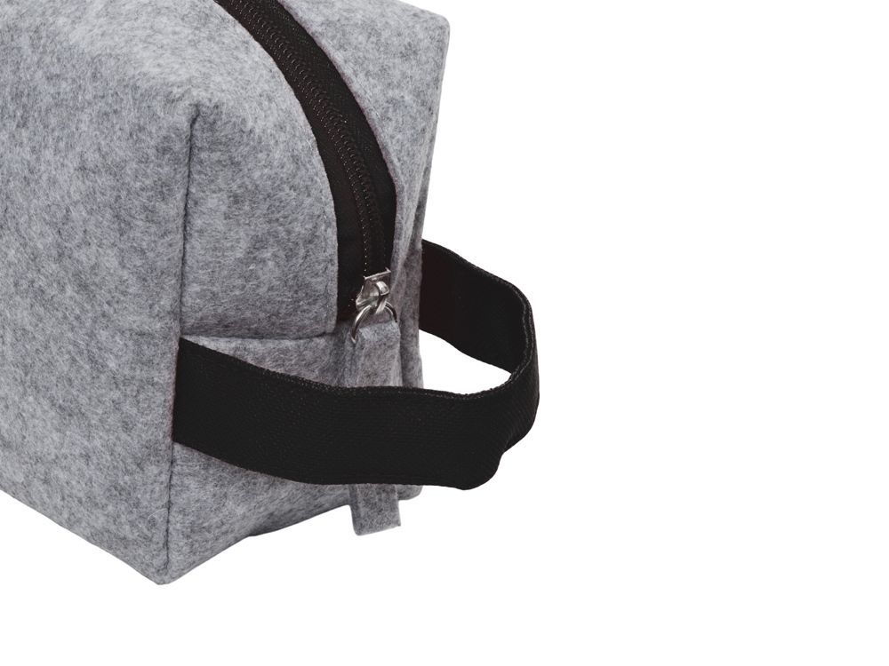 Косметичка из РПЕТ фетра с ручкой Felt, серый с черным-5