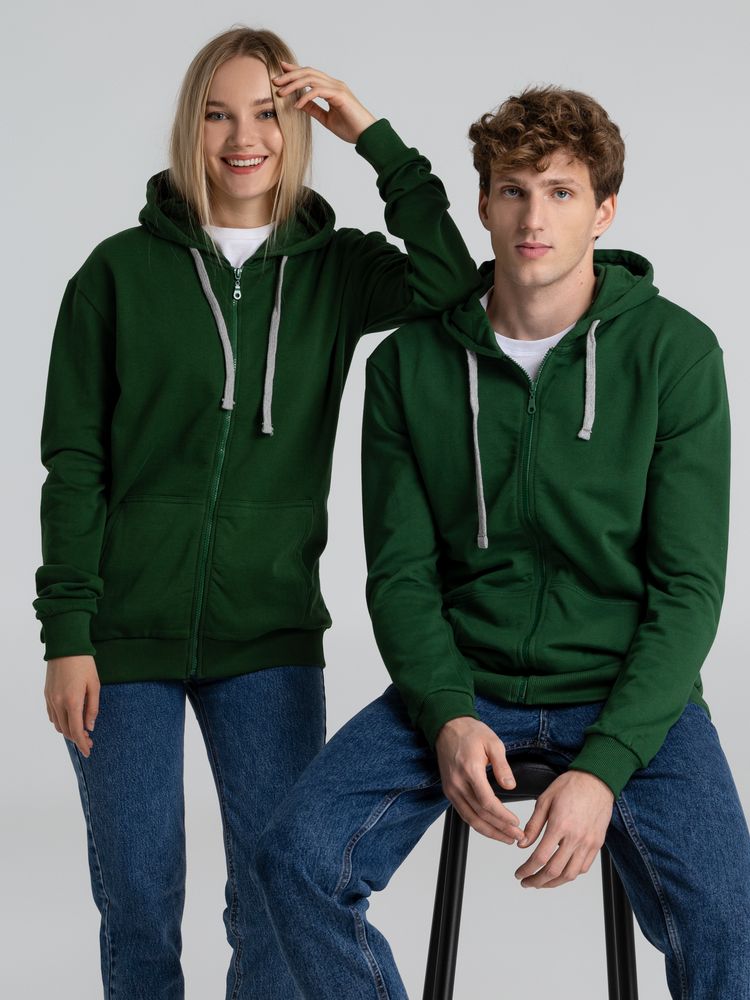 Толстовка с капюшоном на молнии Unit Siverga Heavy, темно-зеленая-8