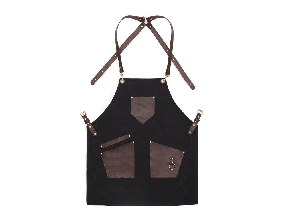 Фартук из канваса с ремнями из натуральной кожи, материал: канвас смесовый, плотность 450 гр/м, натуральная кожа КРС, цвет черный, коричневый темный-3