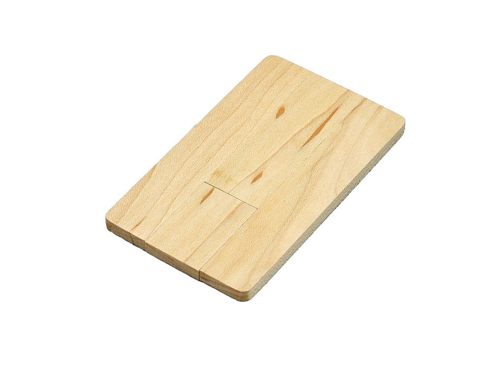 Флешка в виде деревянной карточки с выдвижным механизмом, 8 Гб, натуральный-0