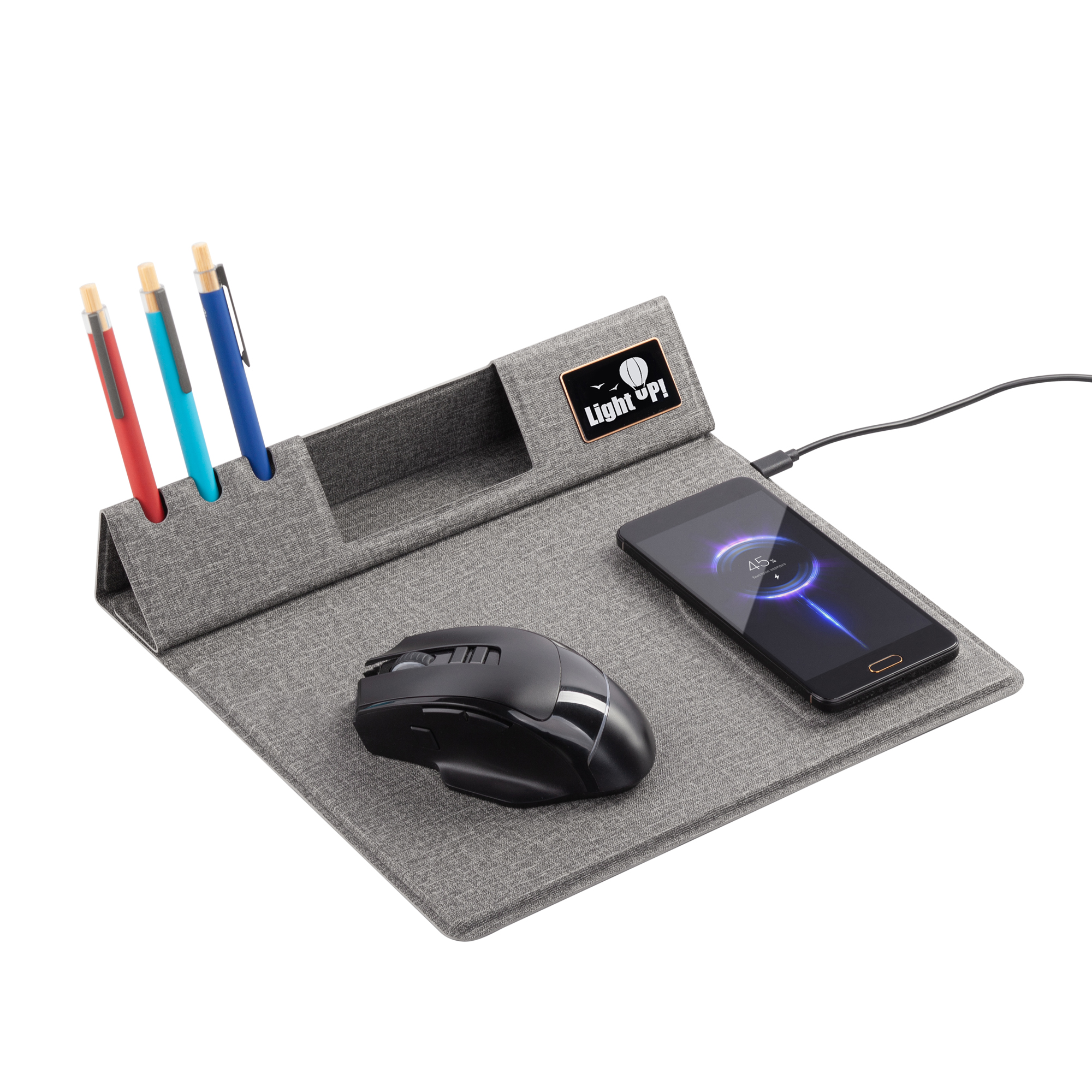 Настольная складная подставка "Cool Mat" с беспроводным (15W) ЗУ, сенсорной подсветкой логотипа, функцией MagSafe и ковриком для мыши-3