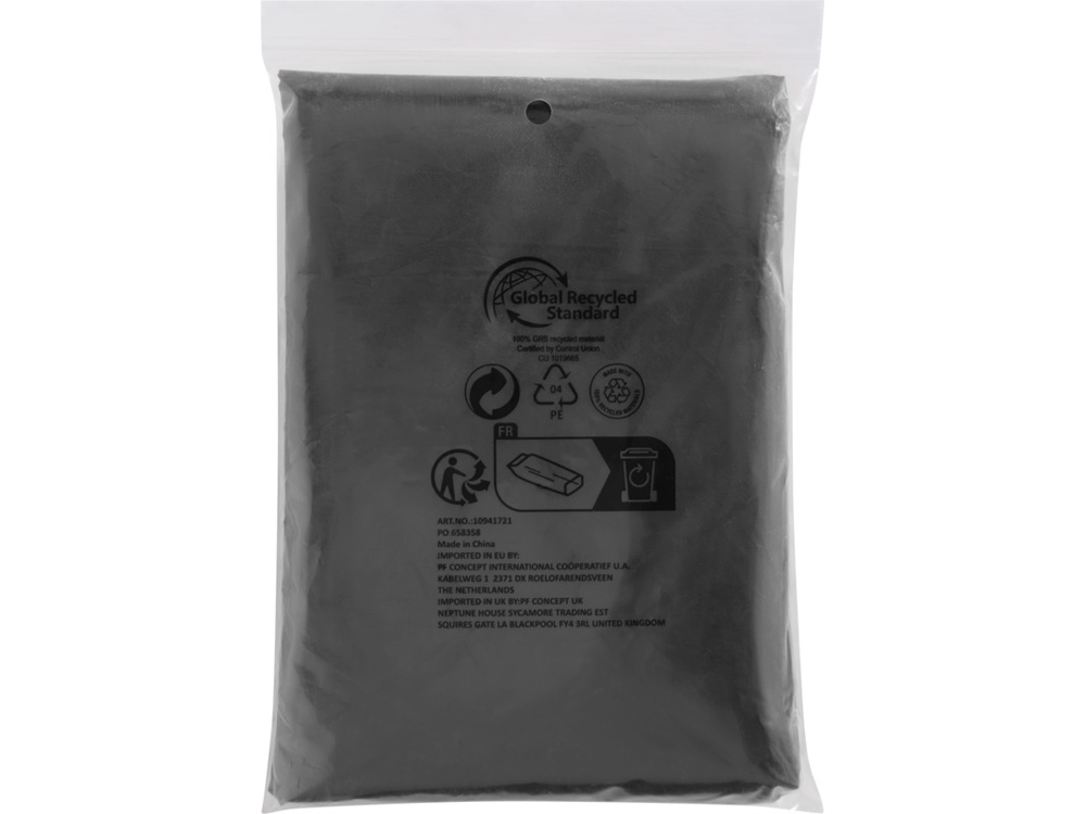 Одноразовый дождевик Mayan с чехлом для хранения из материалов, переработанных по стандарту GRS - сплошной черный-3