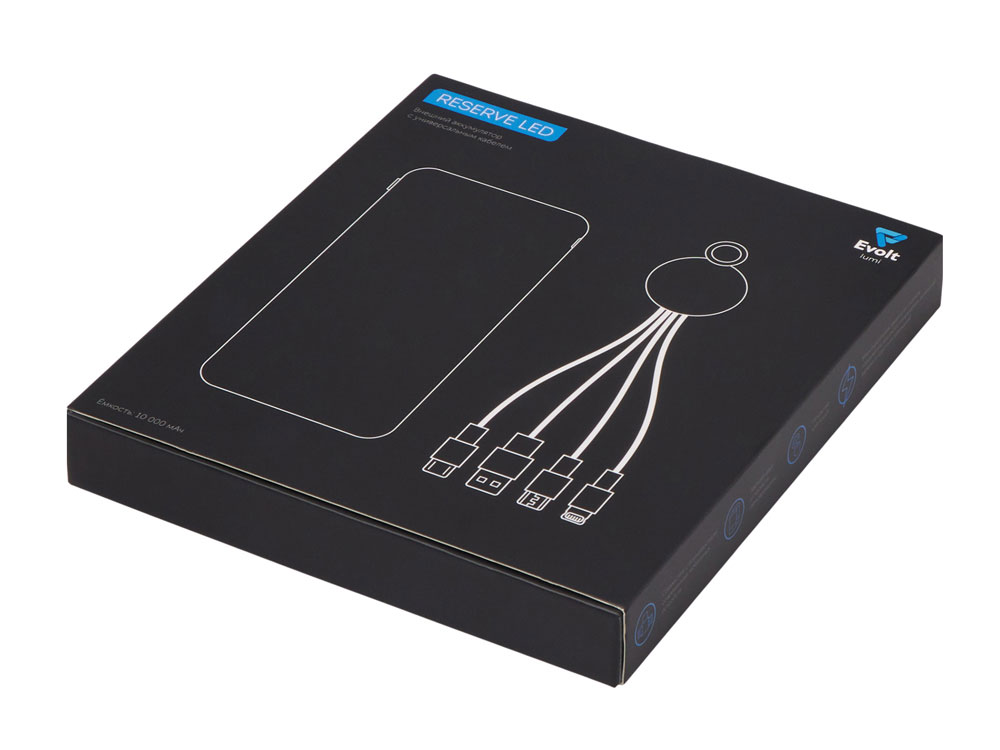 Набор из внешнего акуумулятора и универсального кабеля с подсветкой лого Reserve LED, 10000mAh, черный-15