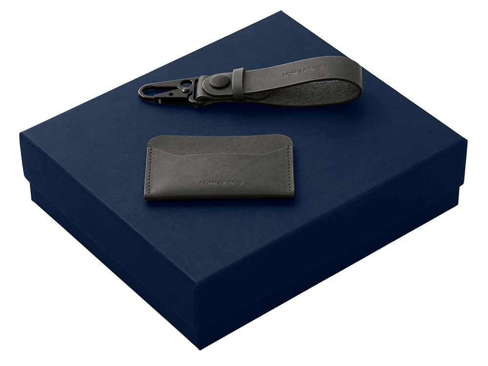 Подарочный набор Long River: картхолдер, ремешок для ключей, синяя коробка-0
