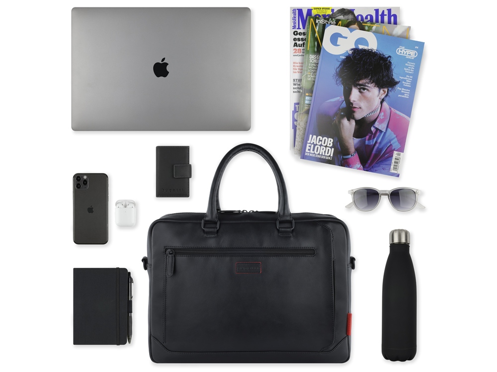 Портфель мужской BUGATTI Clark, чёрный, воловья кожа/полиэстер, 40х9,5х29 см, 10 л-5