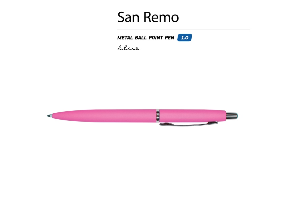 Ручка металлическая шариковая San Remo, софт-тач, 1.0 мм, ярко-розовый-1