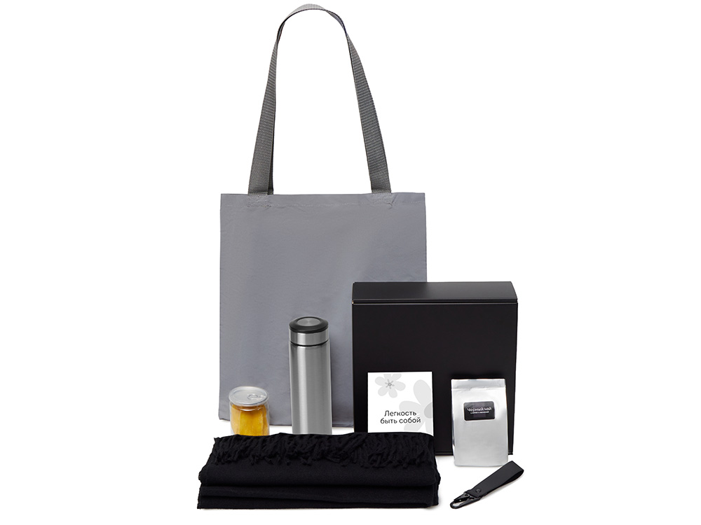 Подарочный набор Re:f. Walk с палантином, шоппером и термосом, черный-1
