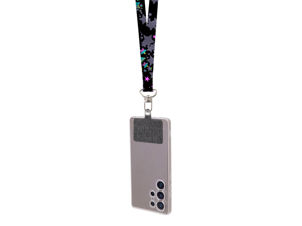 Ланъярд 2,5 см под сублимацию с трендовым карабином, замком обрыва и большим держателем для телефона из ПЭ-4