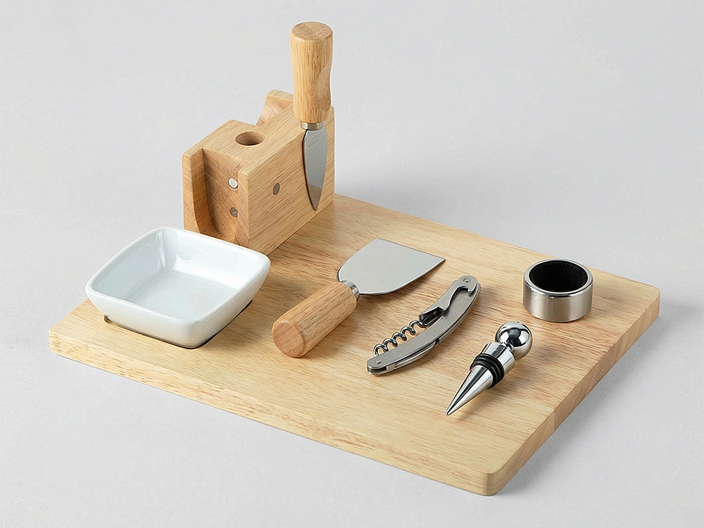 Набор Save time для сыра и вина со съемной подставкой, натуральный, серебристый-0