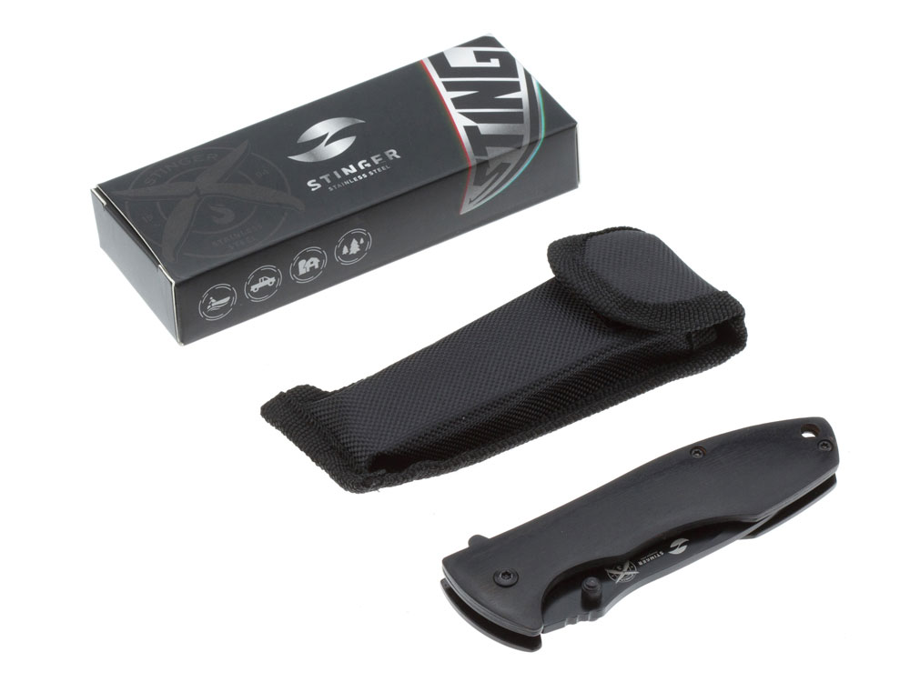 Нож складной Stinger, 80 мм, (чёрный), материал рукояти: сталь/дерево пакка (чёрный)-4