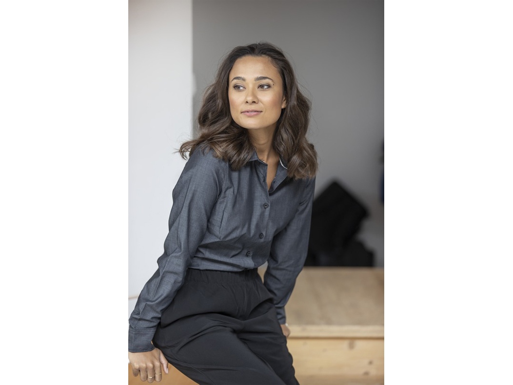 Cuprite Женская рубашка с длинным рукавом, изготовленная из натуральных материалов, которые отвечают стандарту GOTS - Светло-синий-3