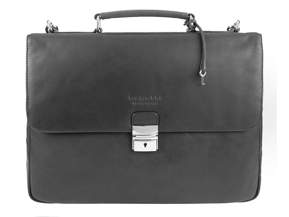 Портфель BUGATTI Romano 15'', чёрный, натуральная воловья кожа, 39х8х30 см-1