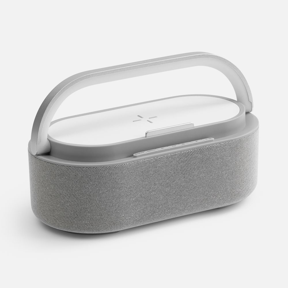 Колонка с часами и беспроводной зарядкой Veske ver.2, серая-1