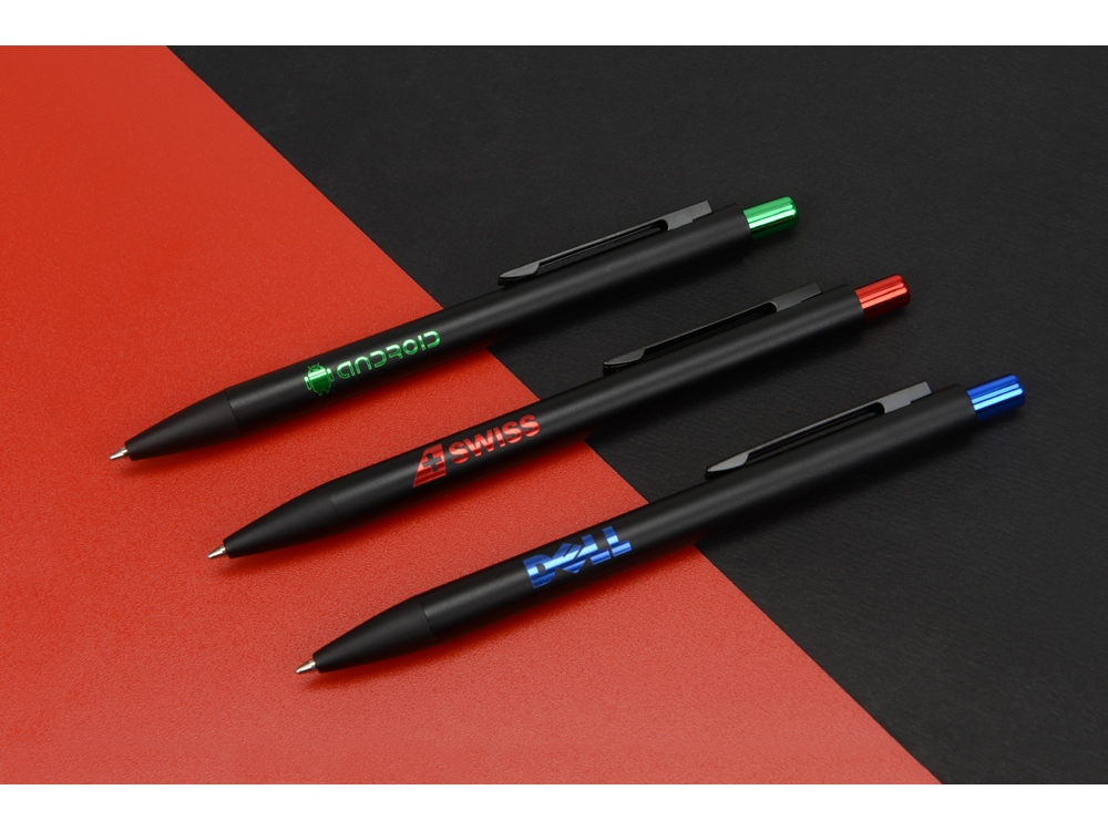 Ручка металлическая шариковая Blaze с цветным зеркальным слоем, черный/синий-6