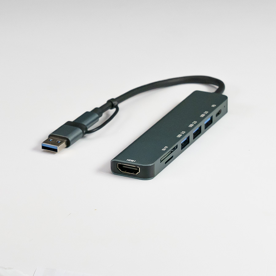 USB-хаб STEM 7 в 1, серый, алюминий, серый-1