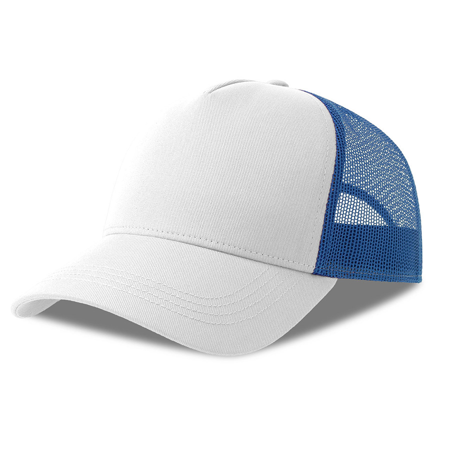 Бейсболка RAPPER COTTON-S, 5 клиньев, пластиковая застёжка, белый, ярко-синий-0