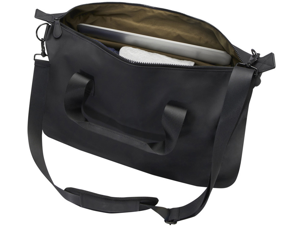 Спортивная сумка для ноутбука с диагональю экрана 15,6 дюйма Turner, изготовленная из переработанных материалов согласно стандарту GRS - сплошной черный-3