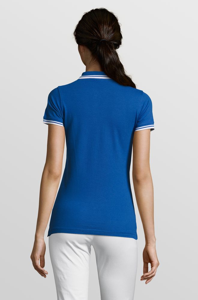 Рубашка поло женская Pasadena Women 200 с контрастной отделкой, ярко-синяя с белым-2