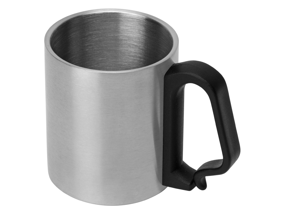 Стальная кружка Climber с пластиковой ручкой, серебристый/черный-0