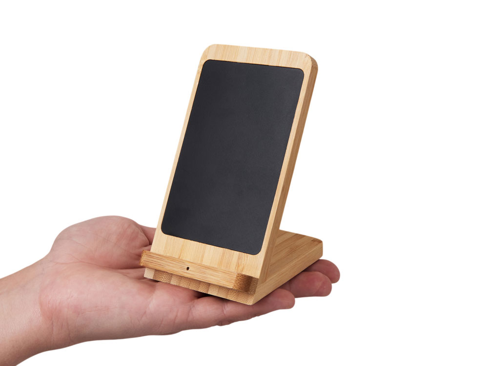 Беспроводное зарядное устройство 2-в-1 с подсветкой лого Reedia S4, 15 Вт, бамбук, черный-6