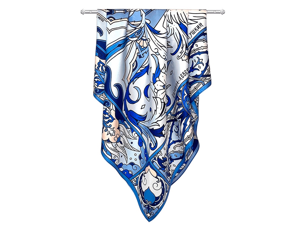 Платок Царевна-Лебедь 100% шелк, синий-3