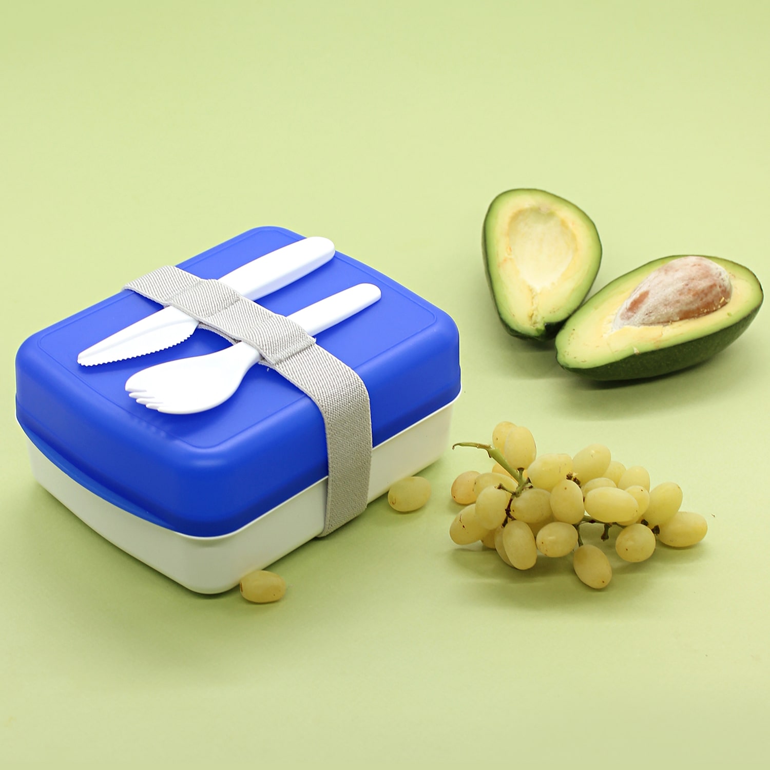 Ланч-бокс Lunch Blue line со столовыми приборами (синий)-4