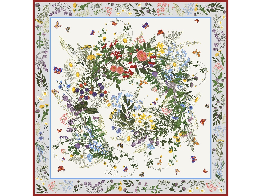 Платок Русский полевой букет, молочный-0