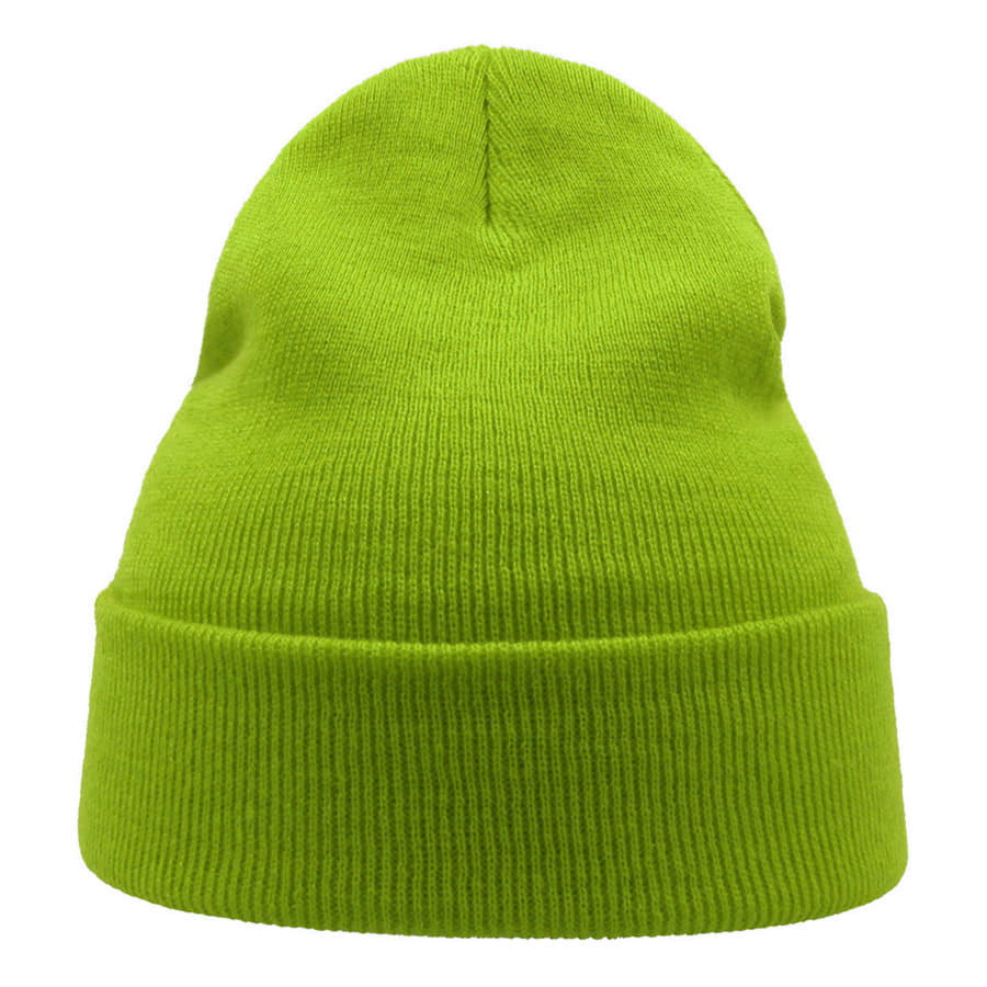 Шапка вязаная  двойная Wind с отворотом, лаймовый-1