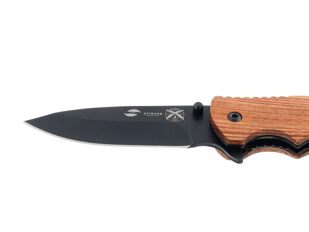 Нож складной Stinger, 120 мм, (чёрный), материал рукояти: дерево/сталь (коричневый)-3