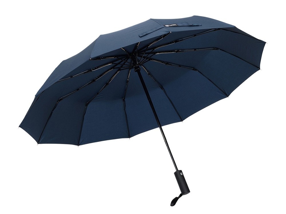 Зонт складной мужской TORBER, автомат, 3 сложения, синий, каркас сталь/файбергласс, эпонж, пластиковая ручка, диаметр 103 см-2