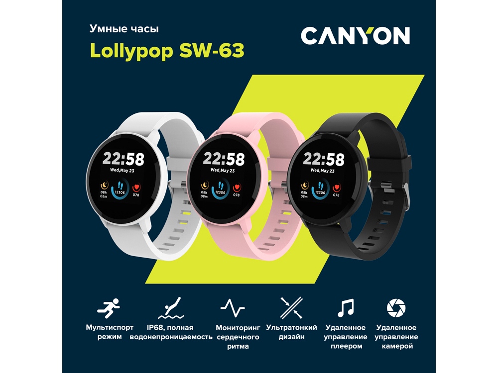 Умные часы CANYON Lollypop SW-63, IP 68, BT 5.0, сенсорный дисплей 1.3, розовый-7