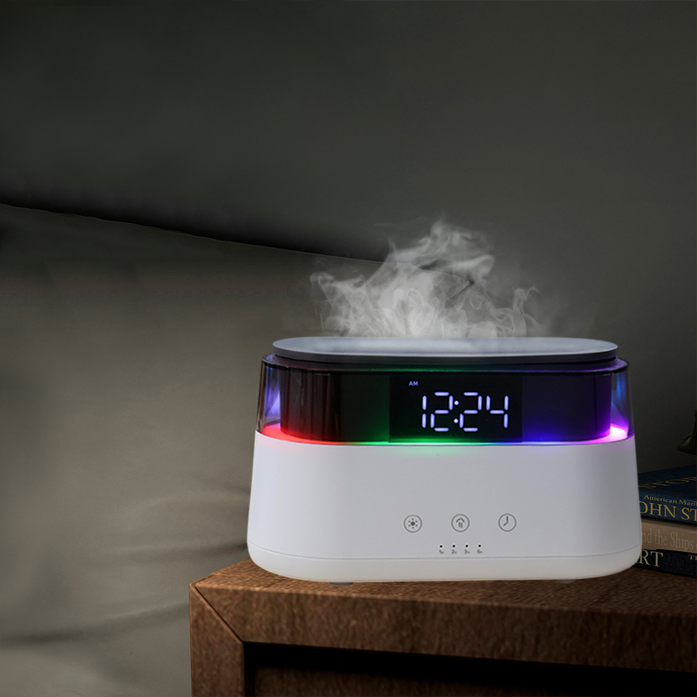 Светодиодный USB увлажнитель-ароматизатор Brava с часами с RGB подсветкой, Белый-7