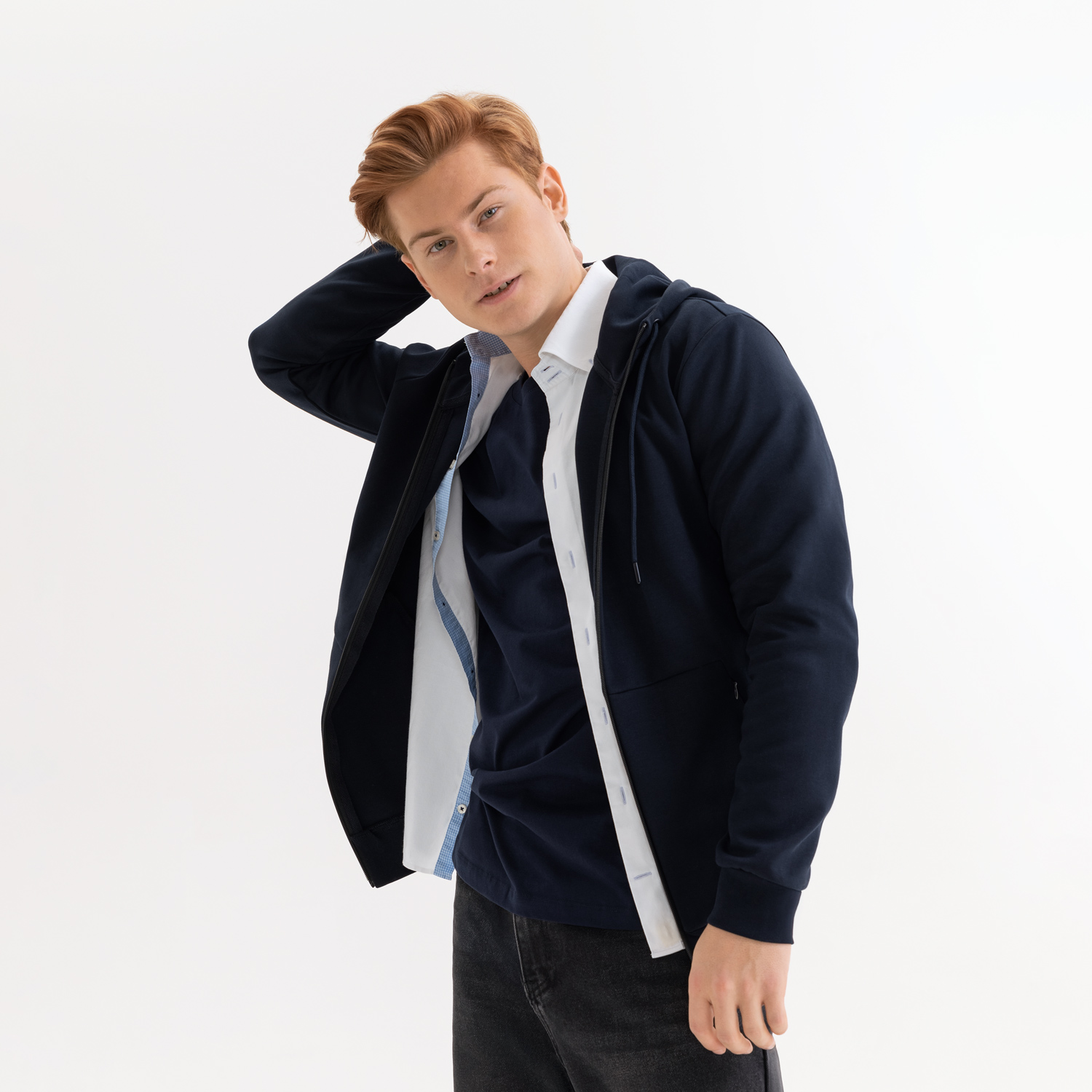Толстовка на молнии с капюшоном MATEO темно-синяя-5