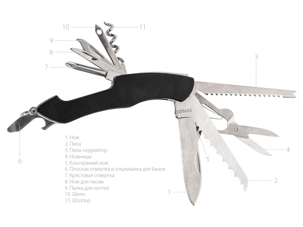 Мультитул-складной нож Demi 11-в-1, серебристый/черный-1