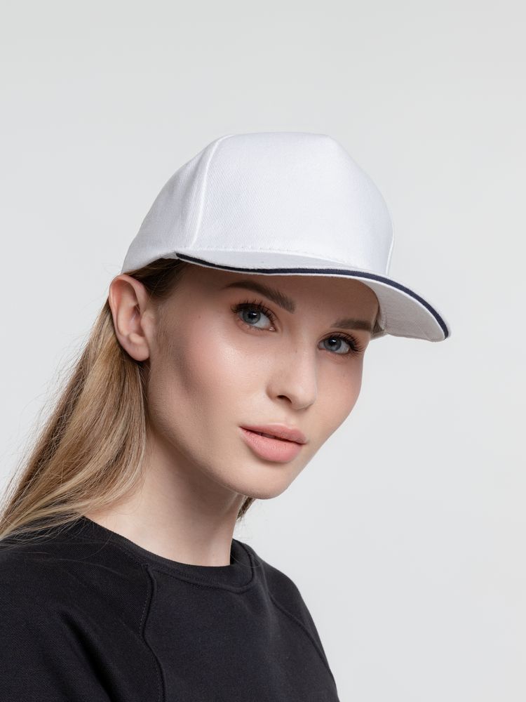 Бейсболка Classic, белая с темно-синим кантом-2