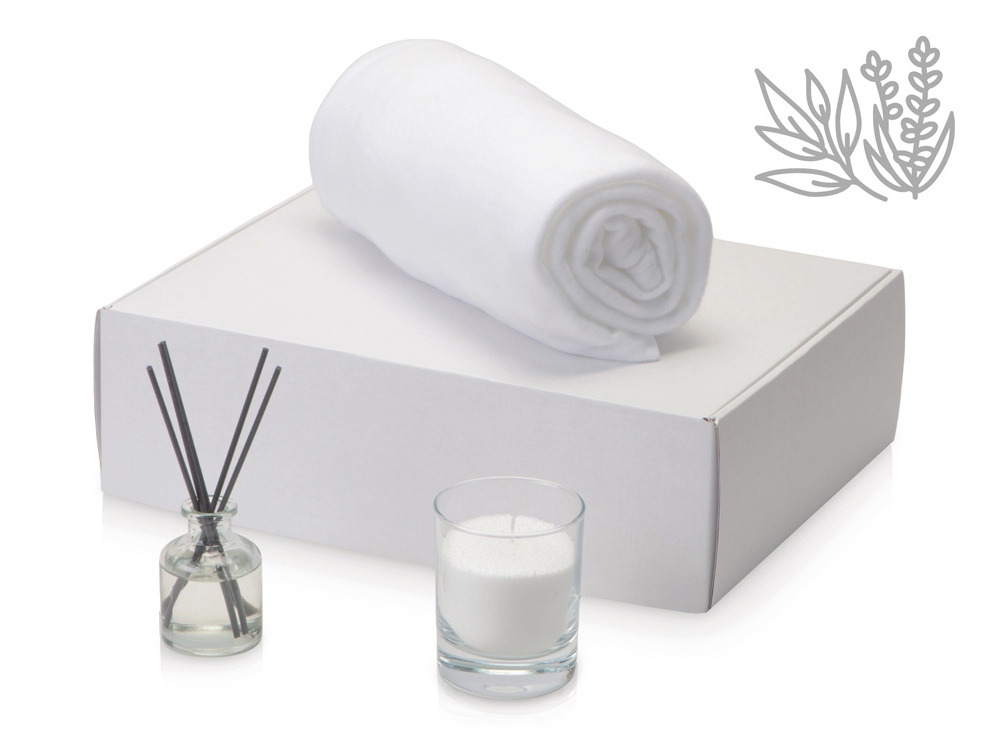 Подарочный набор White light 2.0 с пледом, диффузором, насыпной свечой-0