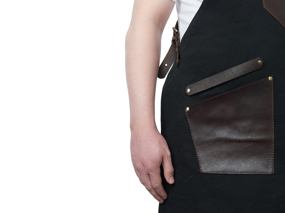 Фартук из канваса с ремнями из натуральной кожи, материал: канвас смесовый, плотность 450 гр/м, натуральная кожа КРС, цвет черный, коричневый темный-5