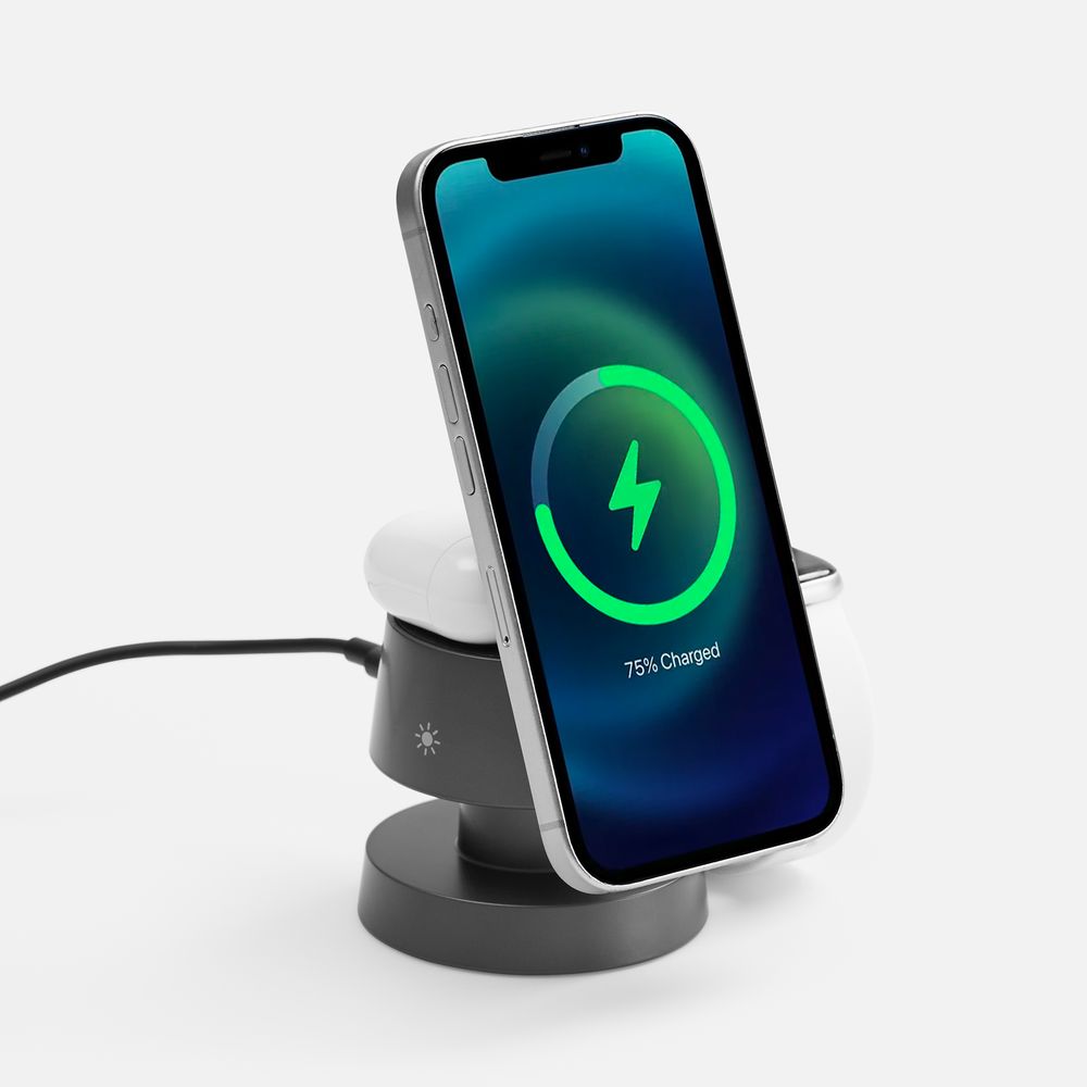 Станция беспроводной зарядки с подсветкой Lume, серая-1
