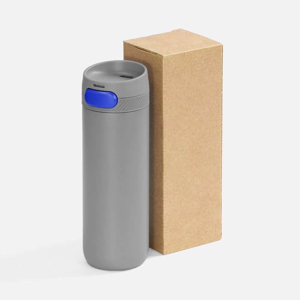 Термостакан X1 с цветной кнопкой, серый с синим-2