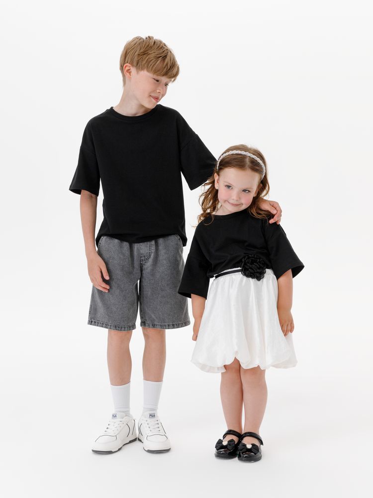 Футболка детская оверсайз Teezer, черная-7