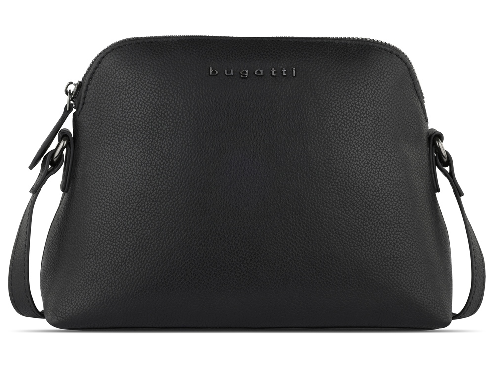 Сумка наплечная женская BUGATTI Bella, чёрная, воловья кожа/полиэстер, 23х8х17 см-1