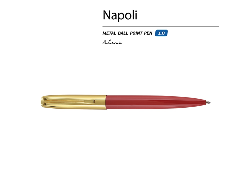 Ручка металлическая шариковая Napoli, красный/золотистый-1