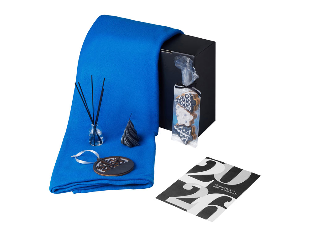 Подарочный набор с пледом, свечой и диффузором, синий-1