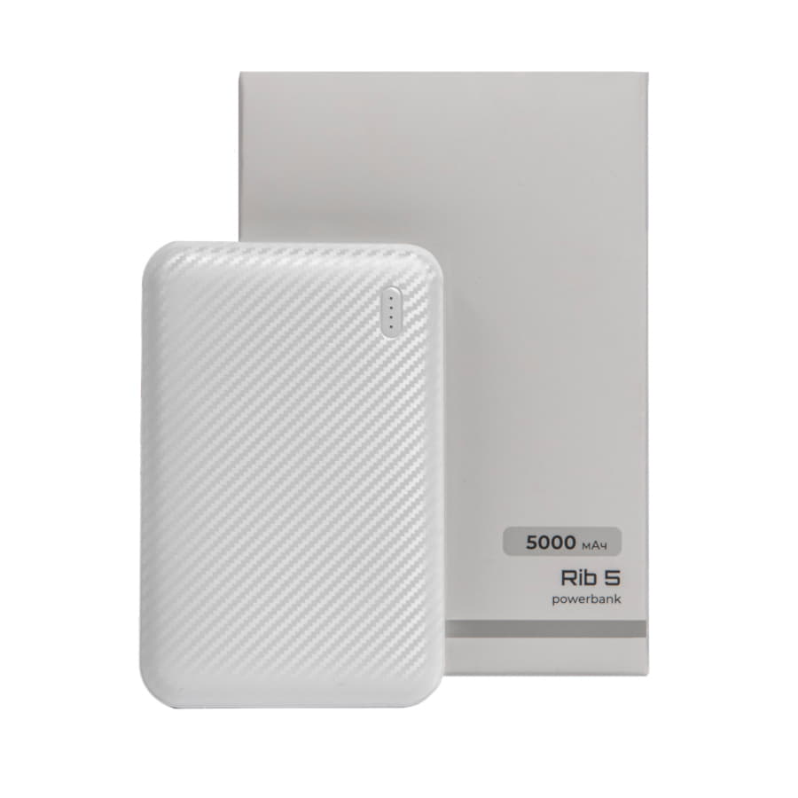 Универсальный аккумулятор Rib 5 (5000 мАч), белый, 9,8х6.3х1,4 см, белый-5