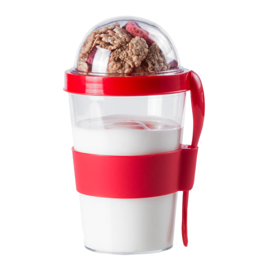 Контейнер для еды YOPLAT с ложкой, пластик, красный-1