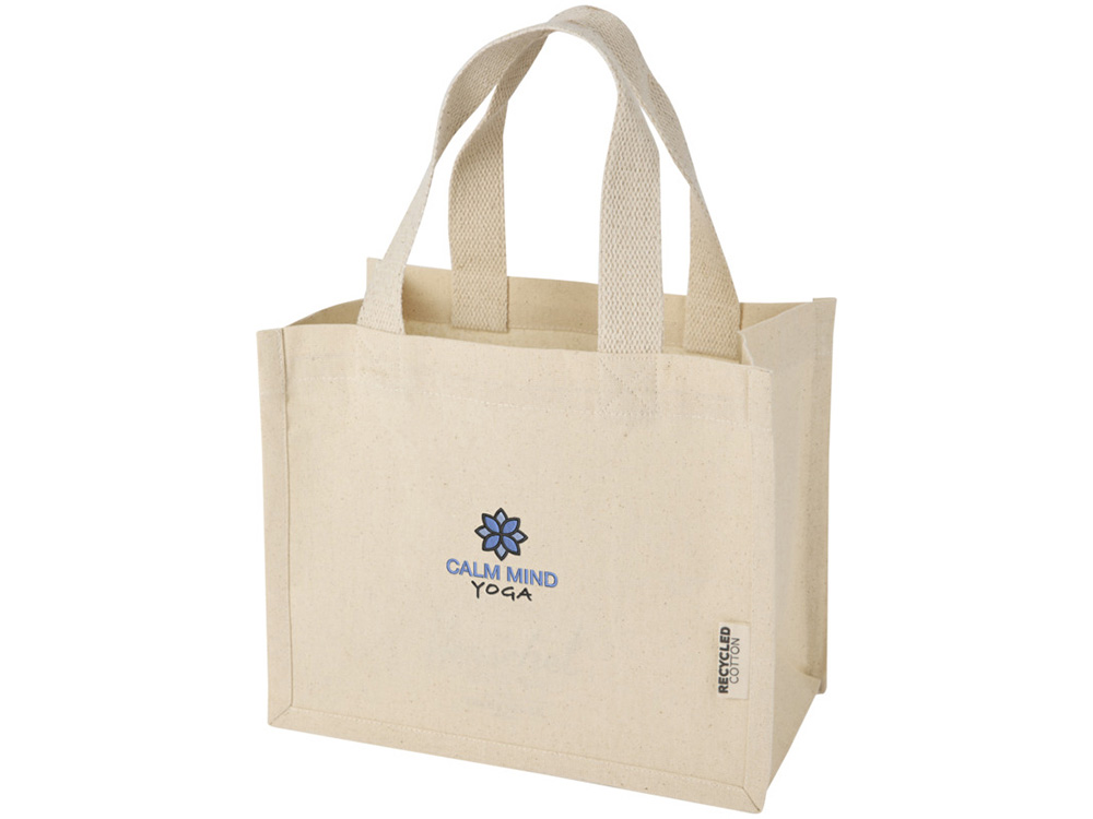 Мини эко-сумка Odessa с клинчиком, изготовленная из переработанного хлопка, сертифицированного согласно GRS, плотностью 220 г/м², объемом 9 л - Натуральный-5